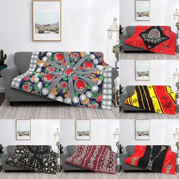 Tafzimth Kabyle Fibula Blanket Soft Flannel Fleece Warm Geometric Ethnic Berber Throw Blankets for Home Bedroom Bedaffs