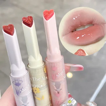 Jelly Pink Lip Tint Mirror Glass Lip Glaze Clear Water Light Solid Lip Gloss Heart-shaped Moisturising Lipstick Lips Makeup