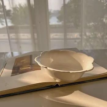 Ahunderjiaz-Ретро френска бяла керамична купа, неправилна дантелена десертна чиния, комплект кухненска купа, фотографски подпори