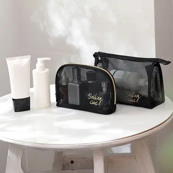 Мода преносима чанта пътуване голям капацитет черна мрежа грим чанта козметична чанта за съхранение тоалетна чанта козметична организатор