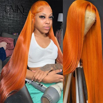 32 инчов оранжев джинджифил дантела предни перуки човешка коса за жени направо 13x4 13x6 Hd дантела фронтална перука цветни предварително оскубани бразилски